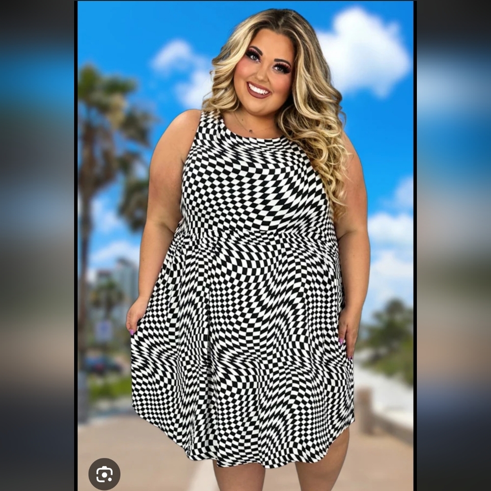 Curvy Plus Size Boutique Checkmate Sleeveless Babydoll Dress Size 2X